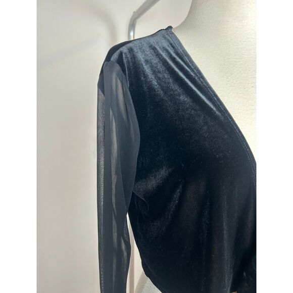 Vintage Y2K My Michelle Velvet Cropped Shrug Sheer Sleeve Black L Whimsigoth - Picture 5 of 5